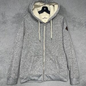 Hollister Hoodie Men's Size M Heather Gray Sherpa Full Zip Jacket Shacket